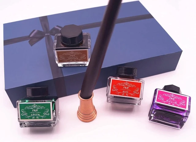 Alt view image 2 of 7 - Calligraphy Pen Set Includes Wooden Dip Pen, Antique Brass Holder, 11 Nibs