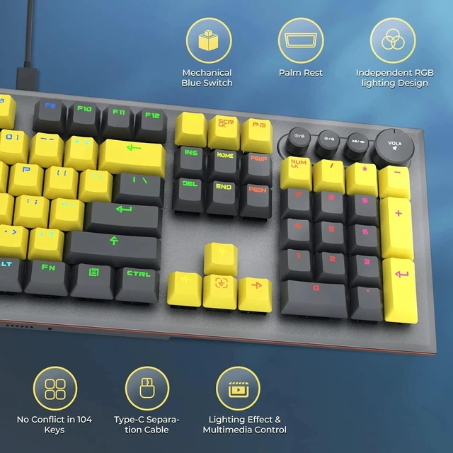 Alt view image 3 of 7 - Mechanical Gaming Keyboard, PowerLead Wired Keyboard