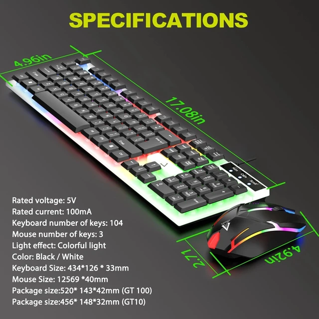 Alt view image 7 of 7 - Wired Gaming Keyboard and Mouse Set RGB LED Rainbow Backlit for Computer Desktop