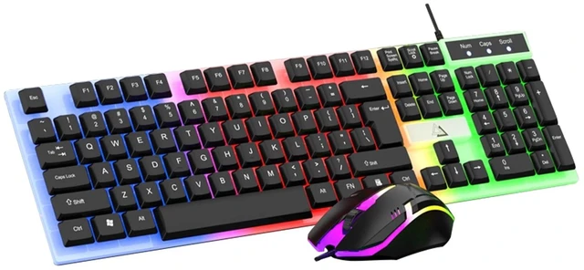 Main image of Wired Gaming Keyboard and Mouse Set RGB LED Rainbow Backlit for Computer Desktop