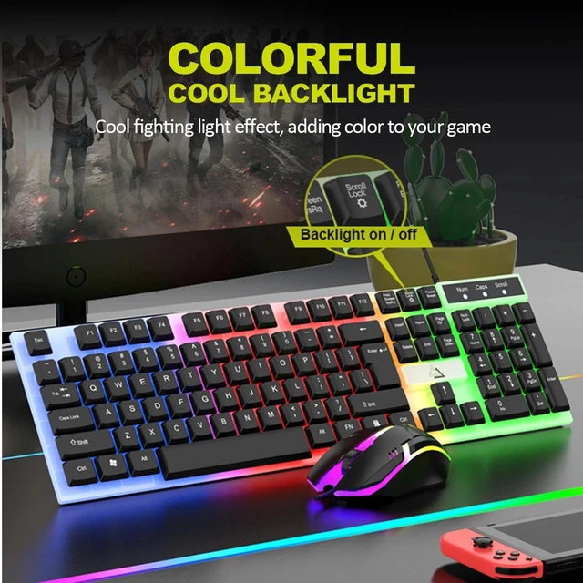 Alt view image 5 of 7 - Wired Gaming Keyboard and Mouse Set RGB LED Rainbow Backlit for Computer Desktop