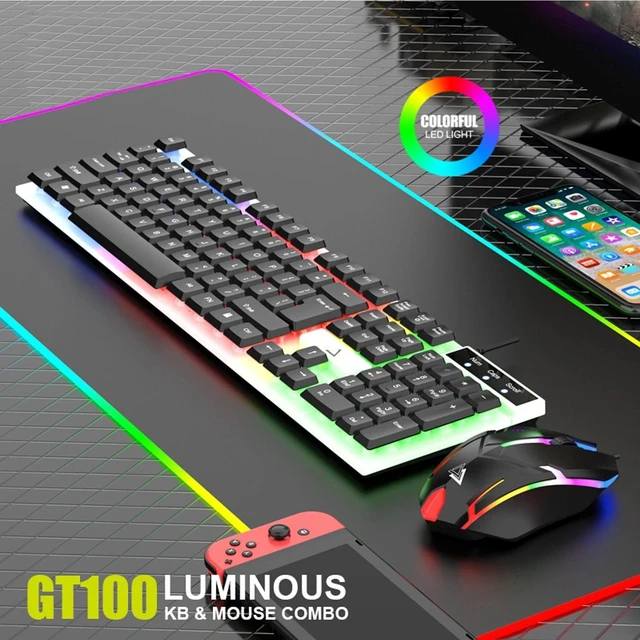 Alt view image 6 of 7 - Wired Gaming Keyboard and Mouse Set RGB LED Rainbow Backlit for Computer Desktop