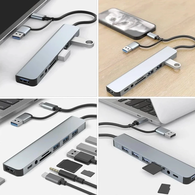 Alt view image 5 of 7 - 7/8 Port USB-C Hub Adapter - 5G Speed Multi Splitter for PC, Laptop & MacBook US
