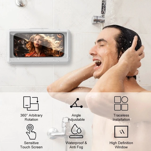 Alt view image 2 of 7 - Touchscreen Waterproof Shower Phone Holder 360° Rotating Hands-Free for Bathroom