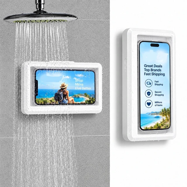 Main image of Touchscreen Waterproof Shower Phone Holder 360° Rotating Hands-Free for Bathroom