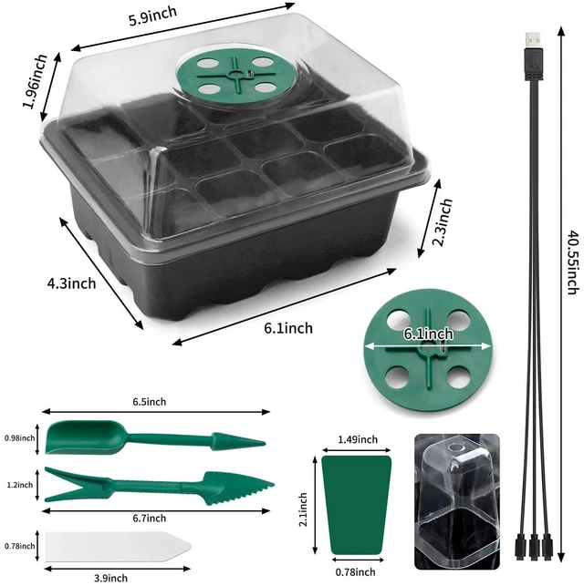 Alt view image 7 of 7 - Seed Starter Tray Set w/ Grow Light & Humidity Dome - Plant Flower Starter kit
