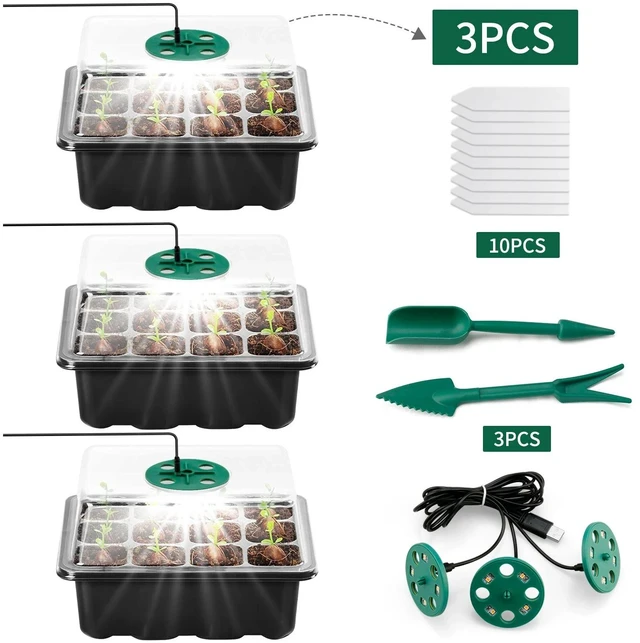 Alt view image 3 of 7 - Seed Starter Tray Set w/ Grow Light & Humidity Dome - Plant Flower Starter kit