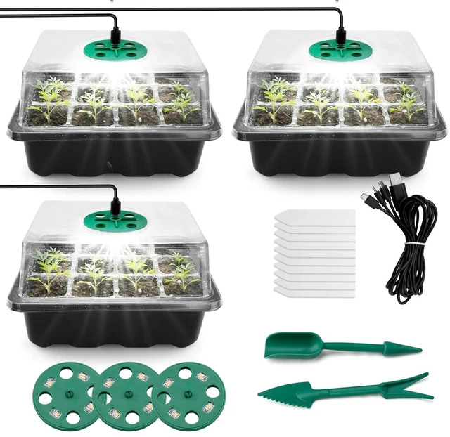 Alt view image 2 of 7 - Seed Starter Tray Set w/ Grow Light & Humidity Dome - Plant Flower Starter kit