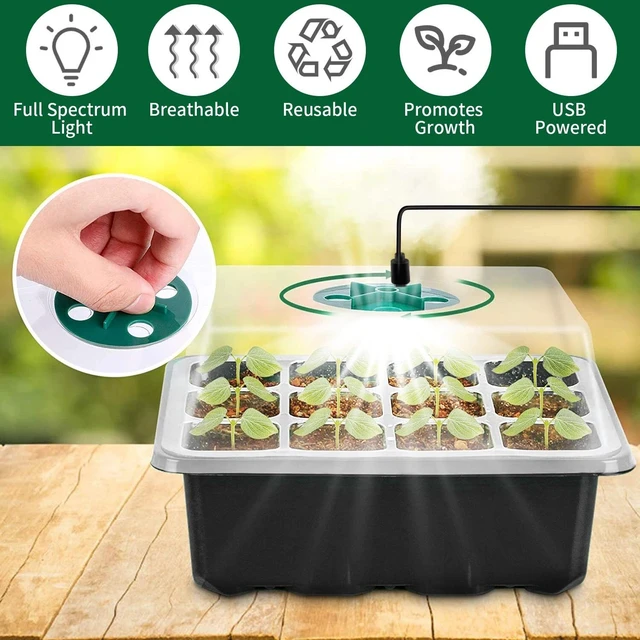 Alt view image 4 of 7 - Seed Starter Tray Set w/ Grow Light & Humidity Dome - Plant Flower Starter kit