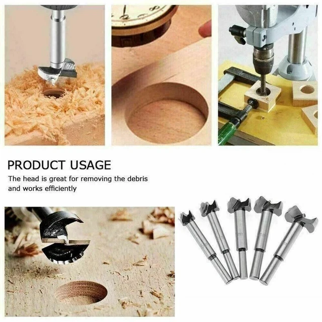 Alt view image 5 of 7 - Drill Bit Set - Forstner 5 piece Professional Woodworking Drill Bit Set - New