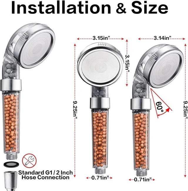 Alt view image 4 of 4 - Shower Head High Pressure 3 Settings Spray Handheld Shower heads with hose 5 Ft