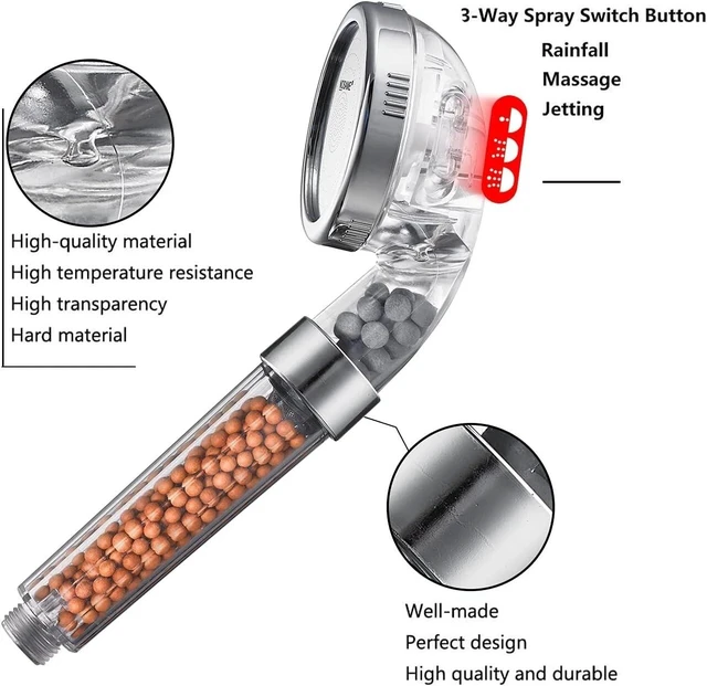 Alt view image 3 of 4 - Shower Head High Pressure 3 Settings Spray Handheld Shower heads with hose 5 Ft