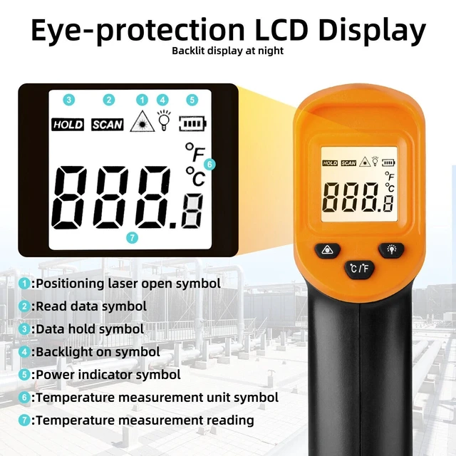 Alt view image 5 of 7 - Digital Infrared Thermometer Temperature Gun Laser IR Cooking -50°C-550°C