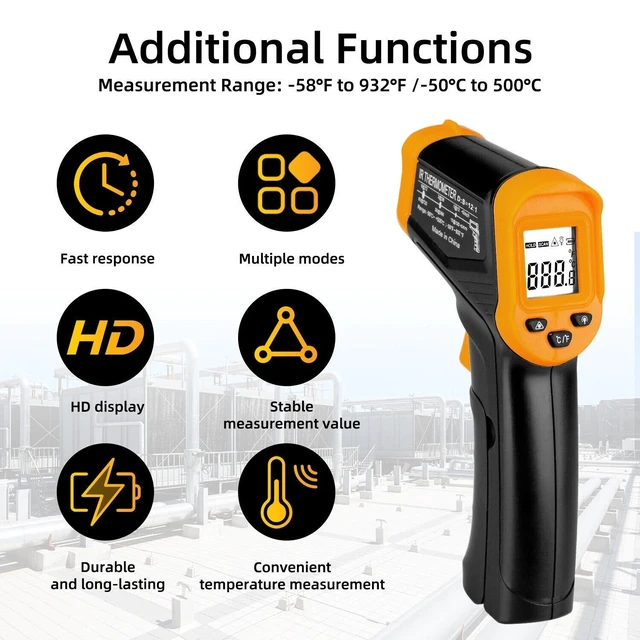 Alt view image 6 of 7 - Digital Infrared Thermometer Temperature Gun Laser IR Cooking -50°C-550°C