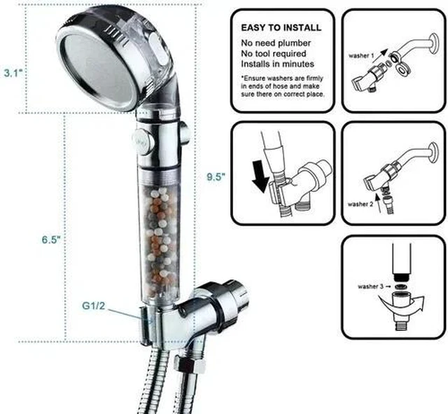 Alt view image 3 of 7 - High Pressure Shower Head 3 Settings Handheld Shower Heads Spray With 5 FT Hose