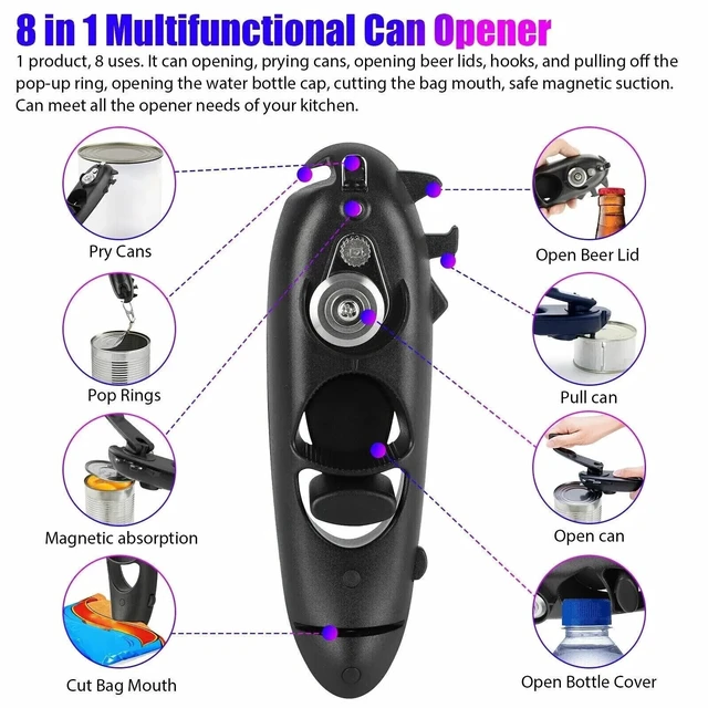 Alt view image 3 of 7 - 8 in 1 Manual Tin Can Opener Safe Cut Lid Smooth Edge Side Stainless Steel Tool