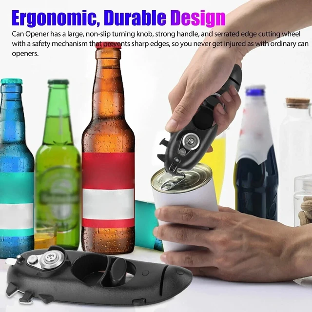 Alt view image 5 of 7 - 8 in 1 Manual Tin Can Opener Safe Cut Lid Smooth Edge Side Stainless Steel Tool