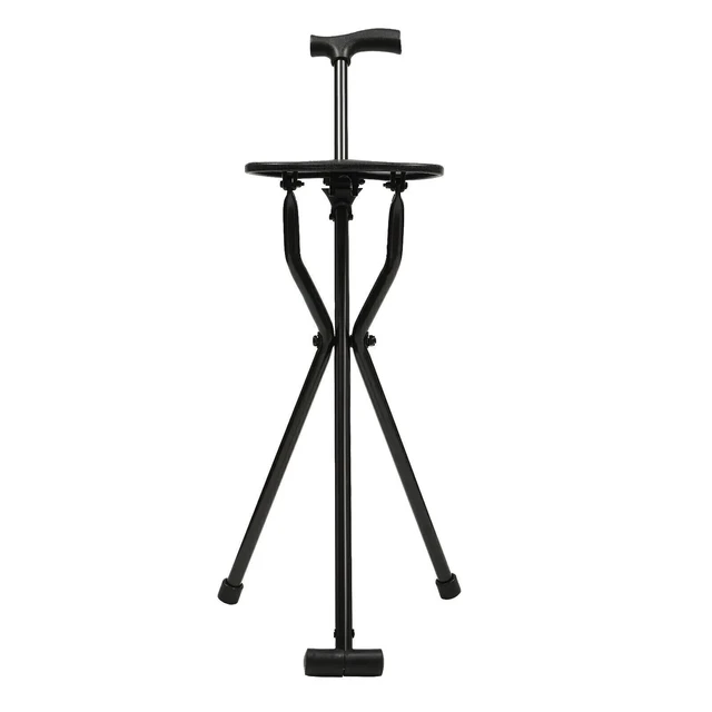 Alt view image 3 of 7 - Folding Walking Cane with Tripod Chair Seat Stool Heavy Duty Adjustable Portable