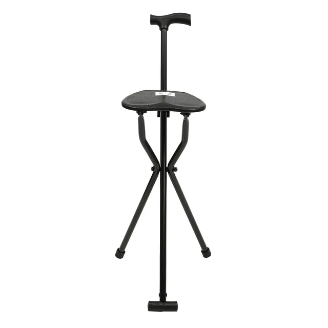 Alt view image 4 of 7 - Folding Walking Cane with Tripod Chair Seat Stool Heavy Duty Adjustable Portable