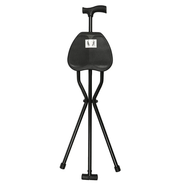 Alt view image 5 of 7 - Folding Walking Cane with Tripod Chair Seat Stool Heavy Duty Adjustable Portable