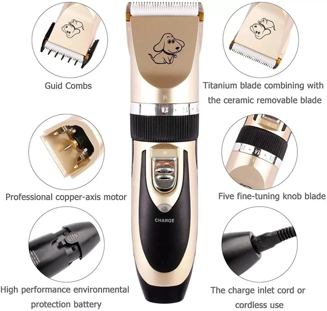 Alt view image 2 of 7 - Dog Cat Pet Grooming Kit Rechargeable Cordless Electric Hair Clipper Trimmer Set