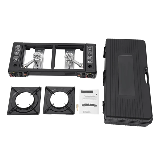 Alt view image 6 of 7 - Portable 2-Burner Camping Stove 2500W Butane with Carrying Case