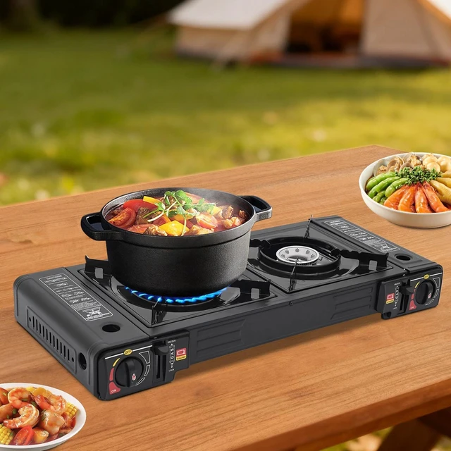 Main image of Portable 2-Burner Camping Stove 2500W Butane with Carrying Case