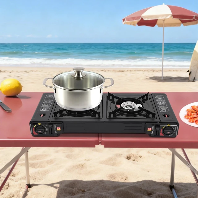 Alt view image 2 of 7 - Portable 2-Burner Camping Stove 2500W Butane with Carrying Case
