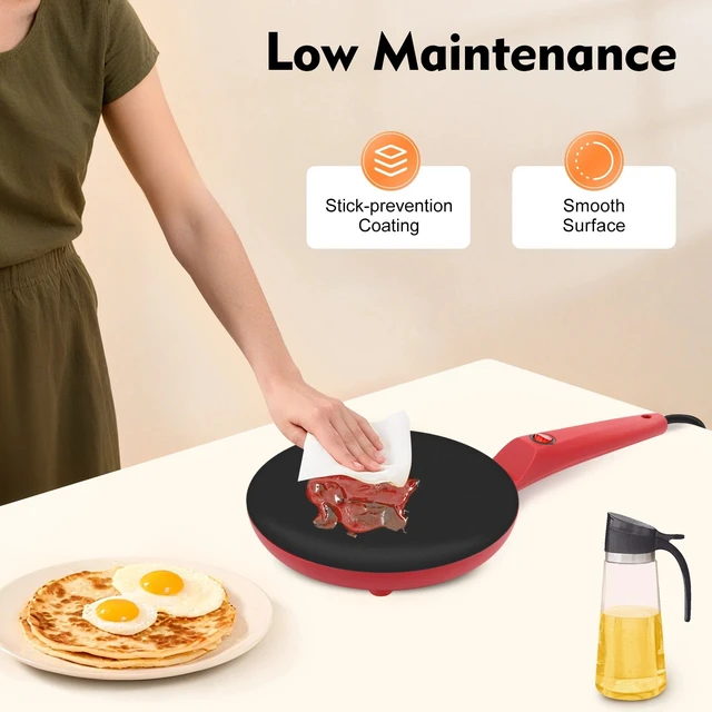 Alt view image 2 of 7 - 600W Electric Crepe Maker, Non-Stick Cooking Surface, Long Handle Design