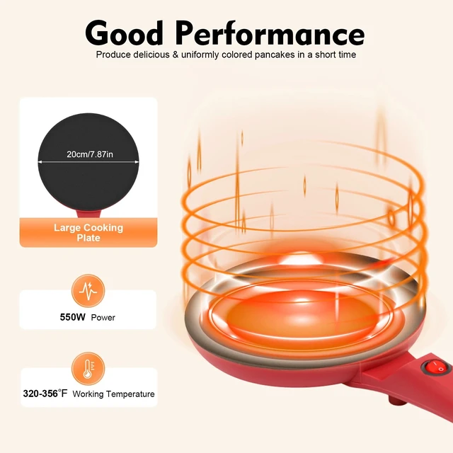 Alt view image 3 of 7 - 600W Electric Crepe Maker, Non-Stick Cooking Surface, Long Handle Design