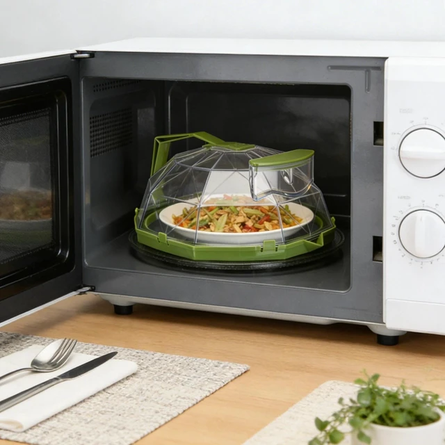 Alt view image 2 of 7 - Microwave Splatter Cover Guard w/ Handle For Food, Green