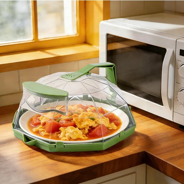 Alt view image 3 of 7 - Microwave Splatter Cover Guard w/ Handle For Food, Green