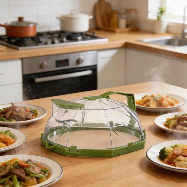 Alt view image 4 of 7 - Microwave Splatter Cover Guard w/ Handle For Food, Green