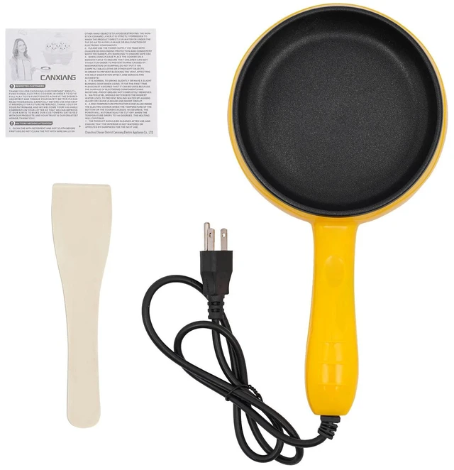 Alt view image 6 of 7 - 110V Electric Skillet, Non-Stick Yellow Mini Round Frying Pan Stainless Steel