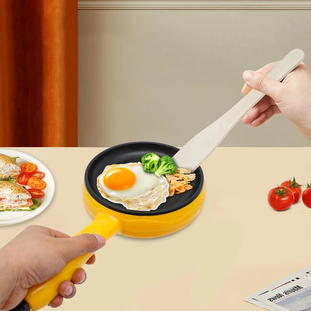 Main image of 110V Electric Skillet, Non-Stick Yellow Mini Round Frying Pan Stainless Steel