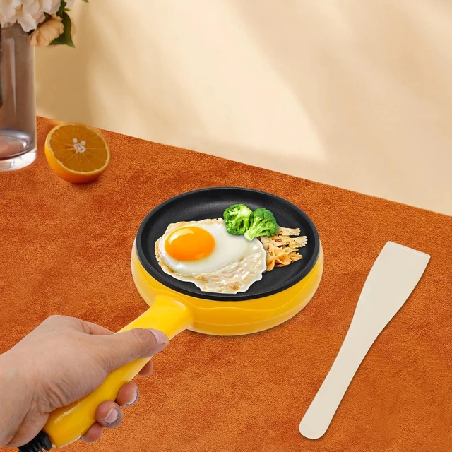Alt view image 2 of 7 - 110V Electric Skillet, Non-Stick Yellow Mini Round Frying Pan Stainless Steel