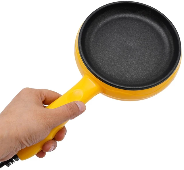 Alt view image 3 of 7 - 110V Electric Skillet, Non-Stick Yellow Mini Round Frying Pan Stainless Steel