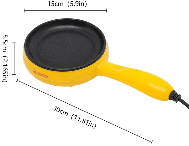 Alt view image 7 of 7 - 110V Electric Skillet, Non-Stick Yellow Mini Round Frying Pan Stainless Steel