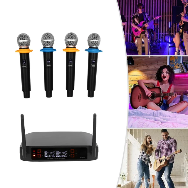 Alt view image 5 of 7 - Wireless Microphone System 4 Channel Pro Audio UHF 4 Handheld Dynamic Mic Party