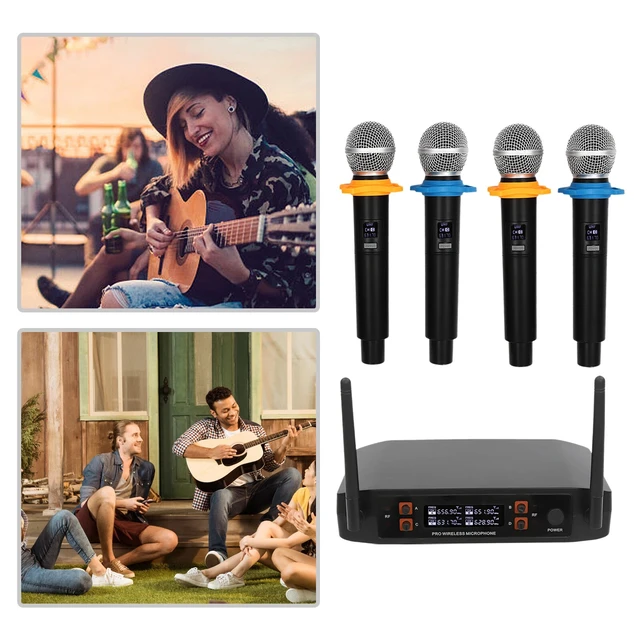 Alt view image 2 of 7 - Wireless Microphone System 4 Channel Pro Audio UHF 4 Handheld Dynamic Mic Party