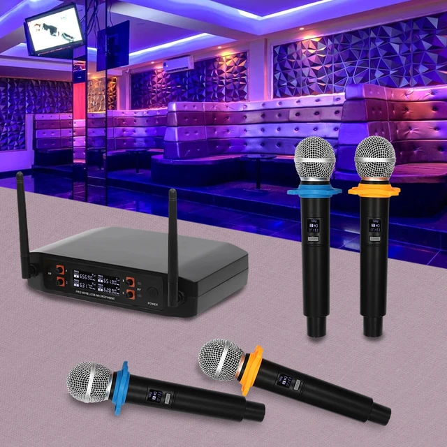 Alt view image 6 of 7 - Wireless Microphone System 4 Channel Pro Audio UHF 4 Handheld Dynamic Mic Party