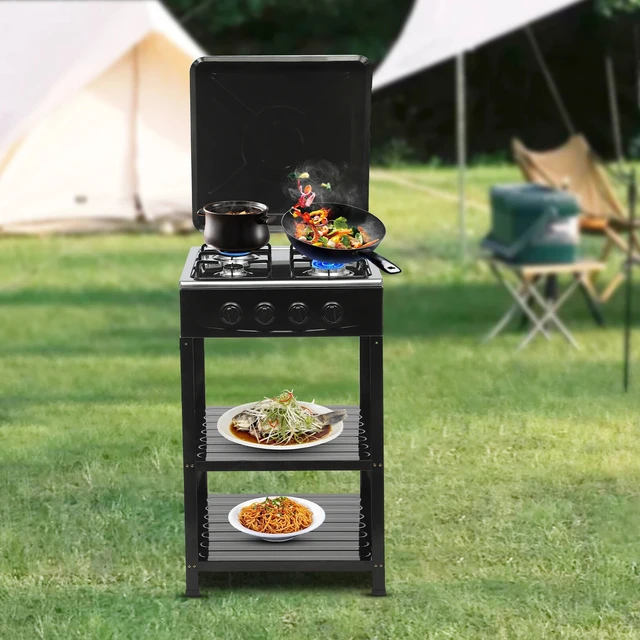 Alt view image 3 of 7 - Outdoor 300000 BTU Propane Stove / Cooker, 4-Burner BBQ Grill