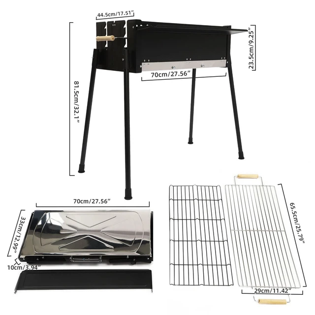 Alt view image 7 of 7 - Stainless Steel Folding Charcoal BBQ Grill, Outdoor Camping Barbecue New