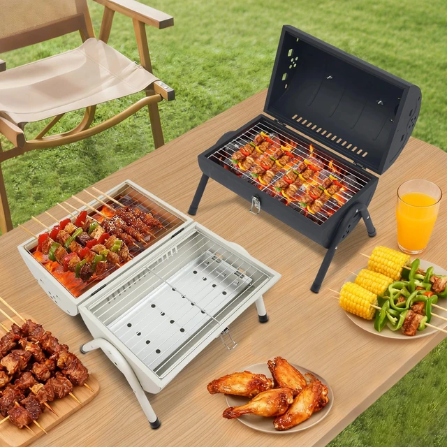 Alt view image 2 of 7 - Portable Charcoal Grill with Chimney, Dual Grates & Detachable Charcoal Trays
