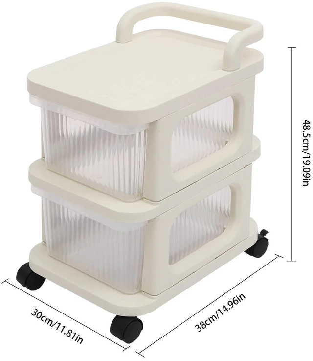 Alt view image 4 of 7 - 2-drawer Plastic Rolling Storage Cart, Rolling Storage Cart W/4 Universal Wheels