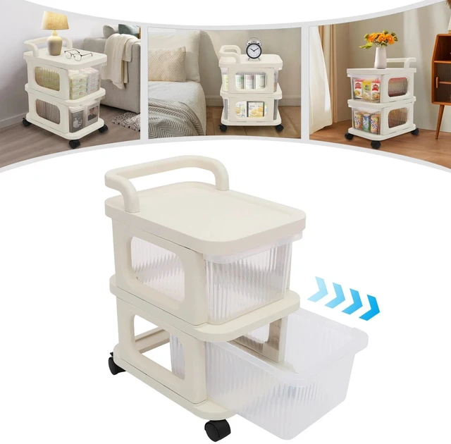 Alt view image 2 of 7 - 2-drawer Plastic Rolling Storage Cart, Rolling Storage Cart W/4 Universal Wheels
