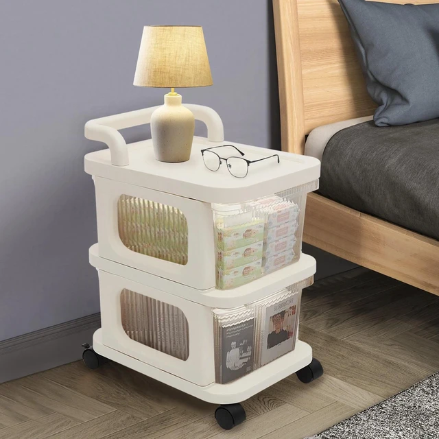 Alt view image 3 of 7 - 2-drawer Plastic Rolling Storage Cart, Rolling Storage Cart W/4 Universal Wheels