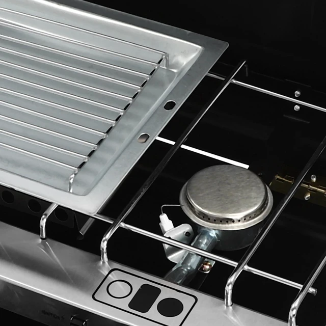 Alt view image 5 of 7 - Modern 3 Burner Portable Cooking Propane Butane Gas Camping Stove W/ Grid + Tray