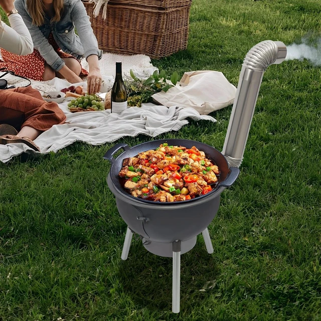 Main image of Portable Wood Burning BBQ Stove w/ Grill Rack For Outdoor Cooking