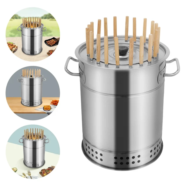 Alt view image 3 of 7 - 2-in-1 Smokeless Stainless Steel BBQ Grill Barrel, Portable for Camping Picnic